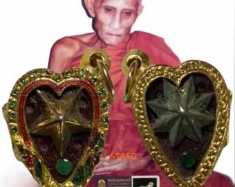 Thai Amulet Lucky Star Dao Nai Sip(Military and Police metal star (Thaprachan Card)(Unworn)LP Pinak Wat SanomLaos Year B.E.2532 C.E 1989