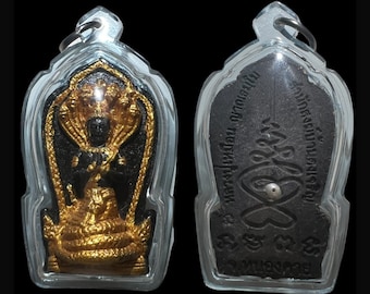 Thai Lanna Amulet Pu Sri Suttho Nakkharaj Naga King casing Temple Box and Casing Lp Meuan Samnak Ban Don Charen Nuea Wahn Dum and Pearl