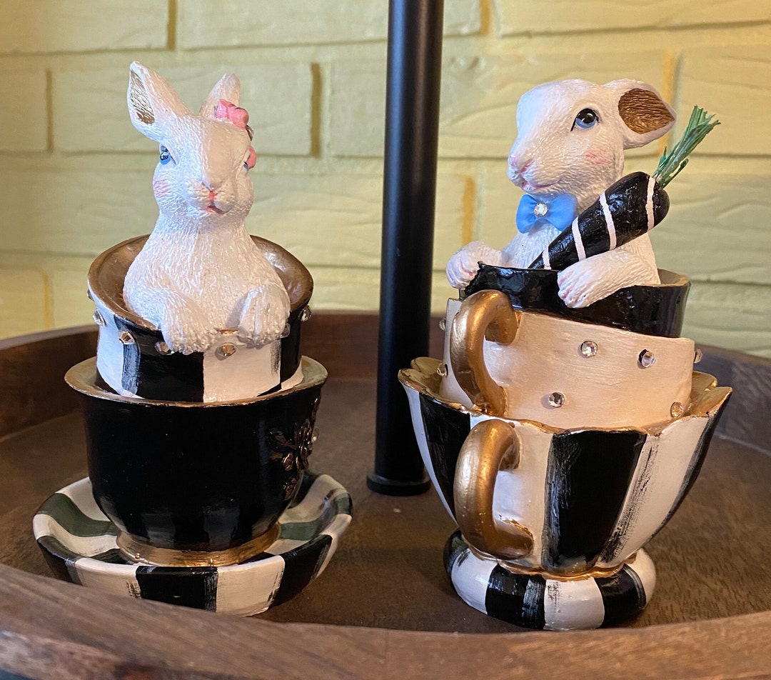 Set of 2 Bunnies in a Teacup, Easter, Spring, Hand Painted Etsy