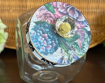 Glass Pantry Jar with Hand Painted Lid, Decoupage, Glass Knob