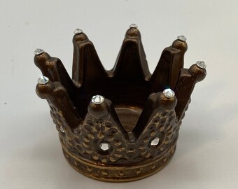 Bronze with Gold Crown, Trinket Dish w/ Swarovski Crystals, Candle Topper
