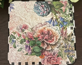 Riser with Hand Painted Edges, Decoupage, Wildflower Bouquet, Candle Holder