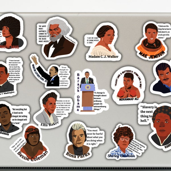 Black History Printable Stickers 15 Digital Stickers Of Civil Rights Leaders and Heroes with Quotes INSTANT Download