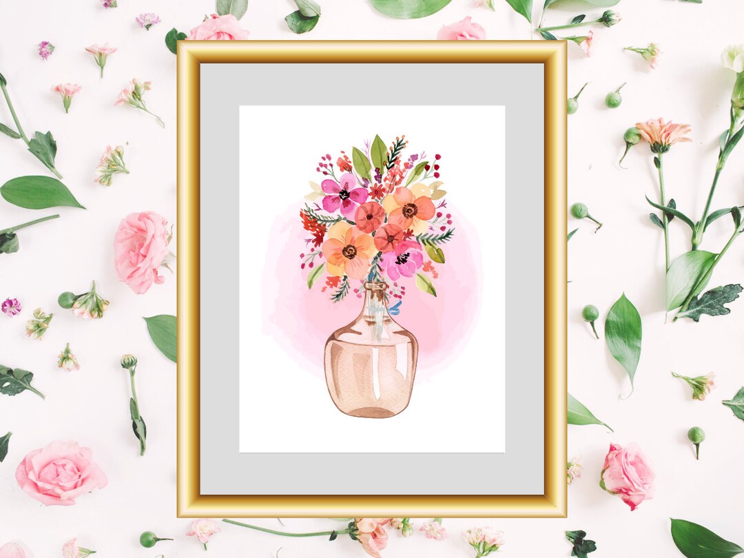 Printable Beautiful Watercolor Flowers in Elegant Vase Wall Art for ...