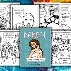 Libro para colorear y cómic de Karen, descarga instantánea, impresión digital, libro para colorear para adultos con memes "Karen" divertidos, citas de Karen, impresión en PDF tamaño carta de EE. UU.
