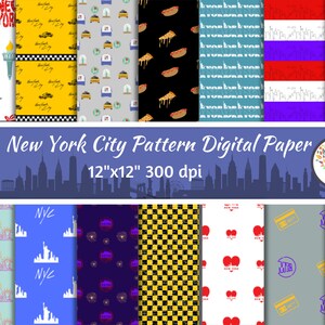 New York City Pattern Digital Paper INSTANT DOWNLOAD Set Of 14 Unique NYC Patterns 12&quot; x 12&quot; Jpg Print 300 dpi - Commercial Use