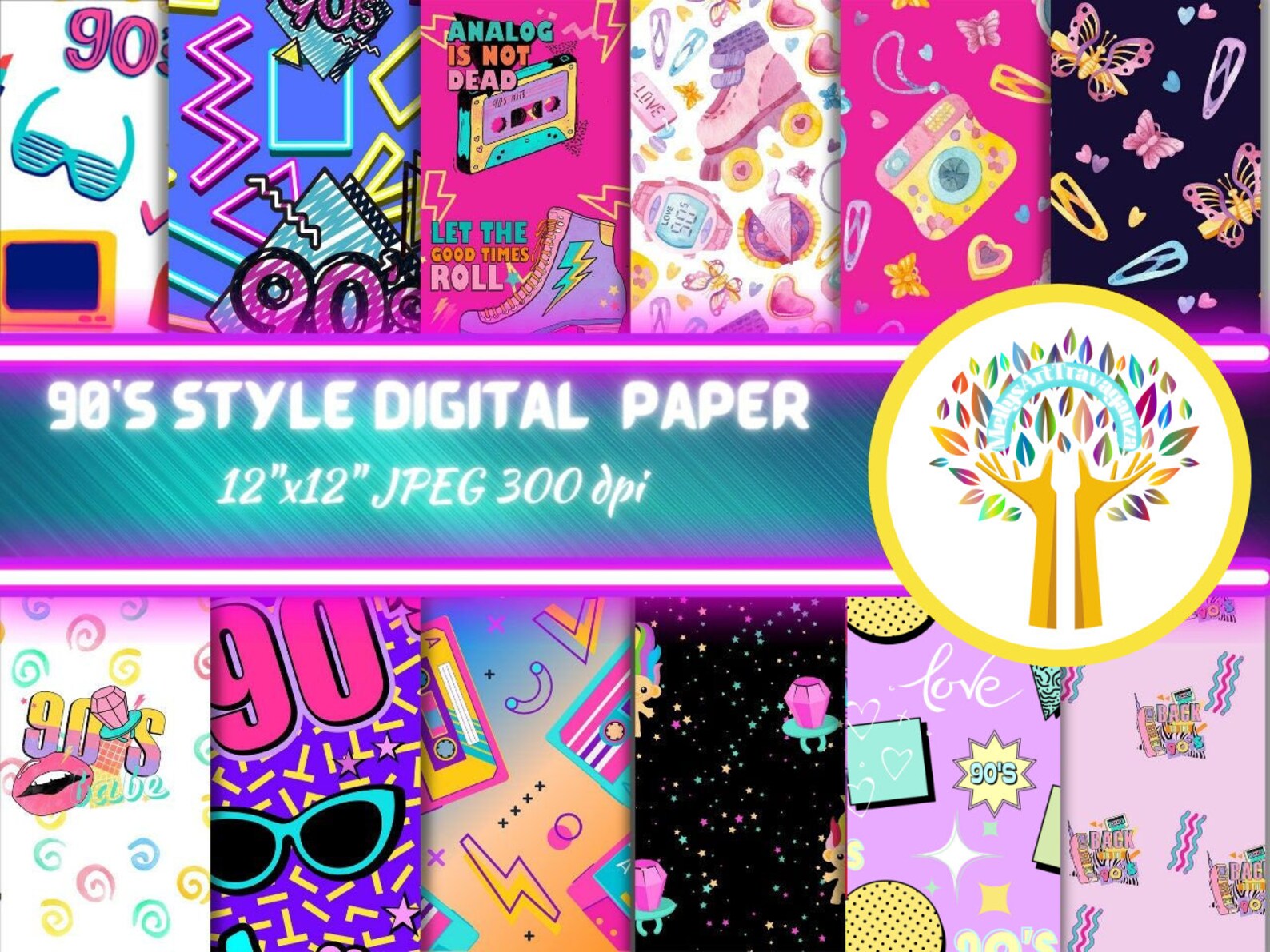 90s Style Digital Paper Pack-12