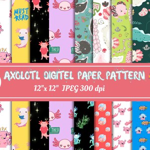 AXOLOTL Pattern Digital Paper Pack-12&quot;x 12&quot; INSTANT DOWNLOAD-Digital Prints-15 Designs- Commercial Use