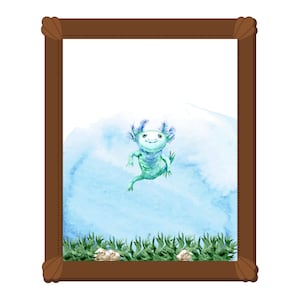 Cute Axolotl Watercolor Art Print,Axolotl theme art,Axolotl Artwork,Axolotl Painting, Axolotl In Ocean Wall Art, Room Decor, Digital Prints