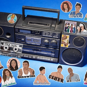 90&#39;s R&B Printable Sticker Set of Some of The Most Popular Artists From The 90s: Digital Download of 37 unique images 4-6&quot; (INSTANT Print)