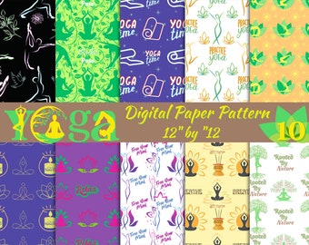 Yoga Printable Seamless Digital Paper Pattern INSTANT Download 10 Patterns Yoga Art, Yoga Studio Decor Unique Patterns