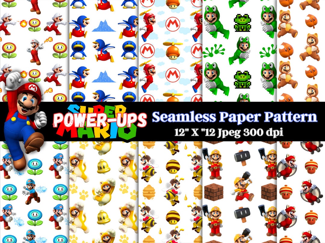 Super Mario Power Ups Digital Seamless Paper Pattern For Fashion 