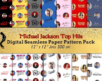 Michael Jackson Top Hts Digital Seamless Paper Pattern Pack: Set of 14 With 7 Designs Each Comes In A White and Colored Background