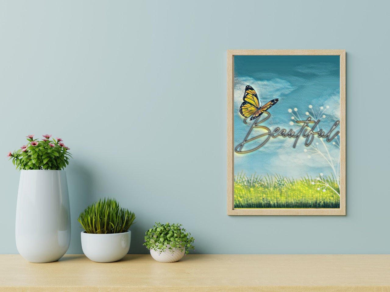 Printable Painting With the Word "beautiful" Accompany by a Butterfly ...