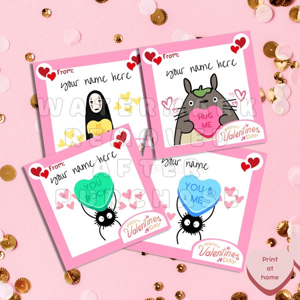 Anime Valentines Day Cards, Kids Cutout Cards for Classmates, Friends, Japanese Valentines, Candy Cards | Instant Download, Printable