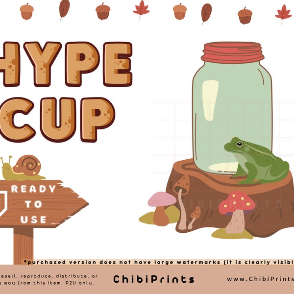 Cottage Core Hype Cup, Stream Hype Cup, Twitch Tip Jar, Listo para usar, Tema del bosque tranquilo, Follaje, Seta, Rana, Fantasía/ Descarga instantánea