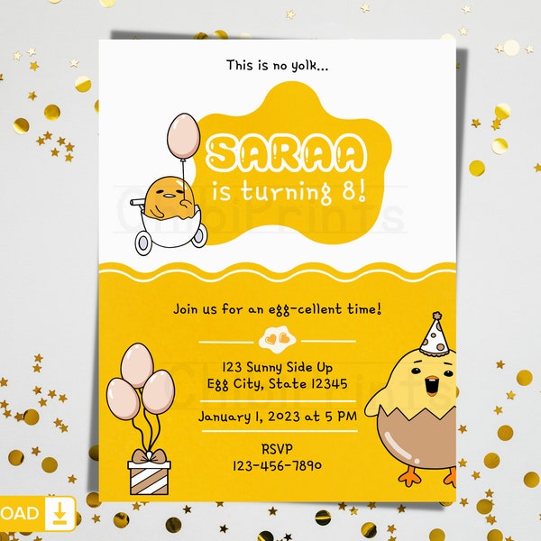 Customizable Invitation, Birthday, Graduation, Breakfast or Brunch Party, For Kids and Adults, Japanese Cartoon Egg and Chicken | Printable