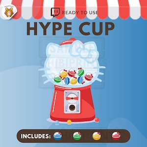 Twitch Hypeカップ、ストリームHypeカップ、Twitchチップジャー、すぐに使える、かわいい子猫、かわいい猫ガムボールマシン | 即時ダウンロード