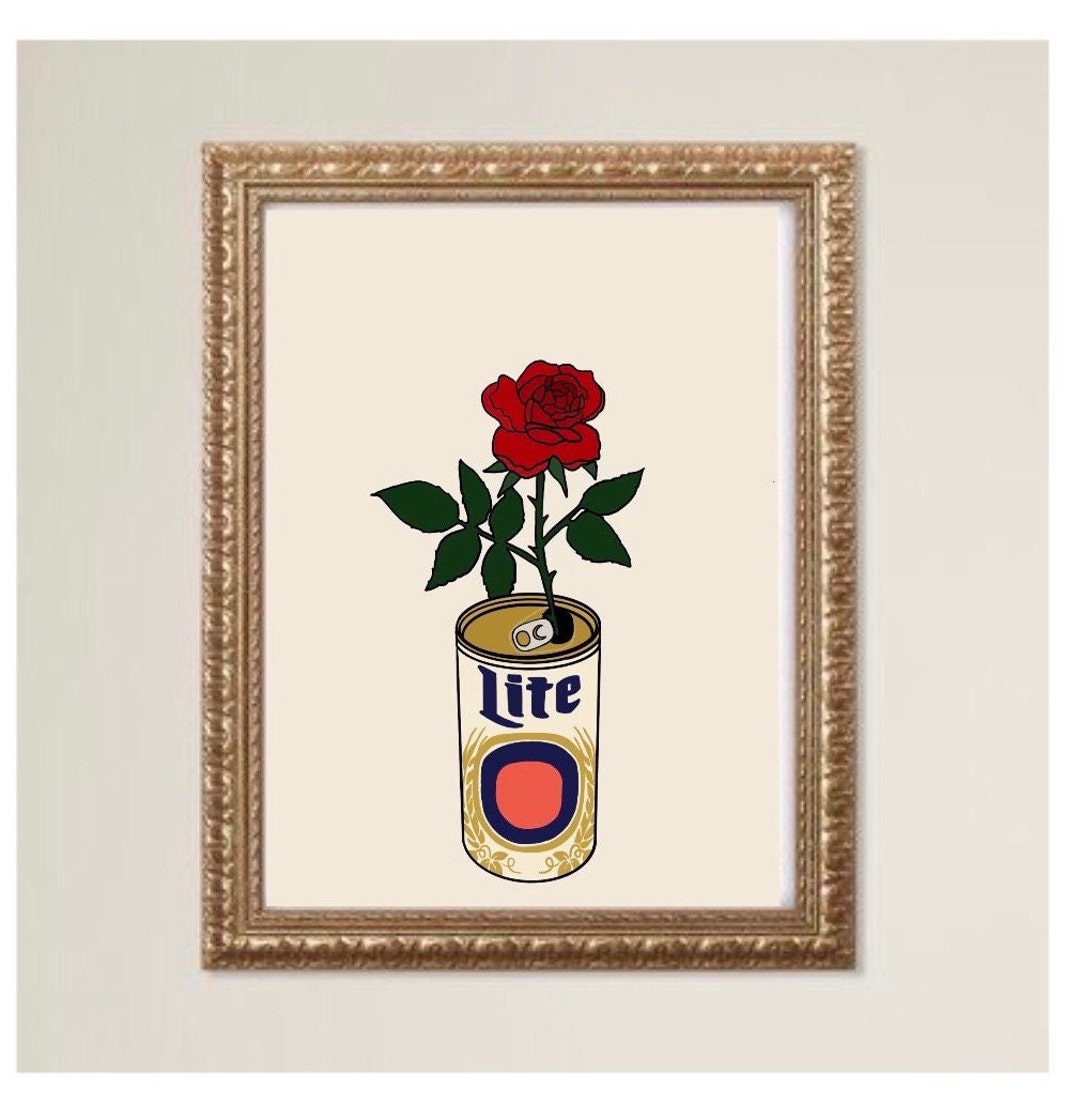 Vintage Beer Can Miller Lite Flowers Retro Downloadable Art Etsy