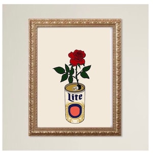 Vintage Beer Can Miller Lite Flowers Retro Downloadable Art