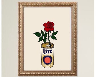 Vintage Beer Can Miller Lite Flowers Retro Downloadable Art