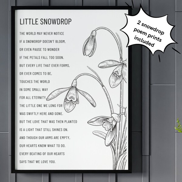 Baby loss poem, little snow drop poem, Infant loss, Stillbirth, Child loss, baby grief quote, miscarriage, digital download