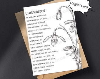 Baby loss poem card, little snow drop poem, Infant loss, Stillbirth, Child loss, baby grief quote, miscarriage, digital download