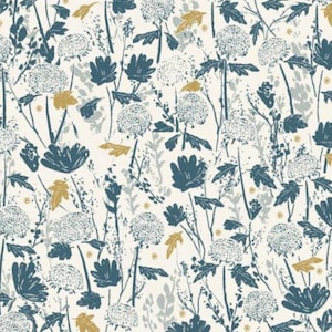 End of Bolt! Summer Folk - Wander Field - Cobalt Fabric | Cotton + Steel | Continuous Yardage Half Yards | Boho Wildflowers 100% Cotton
