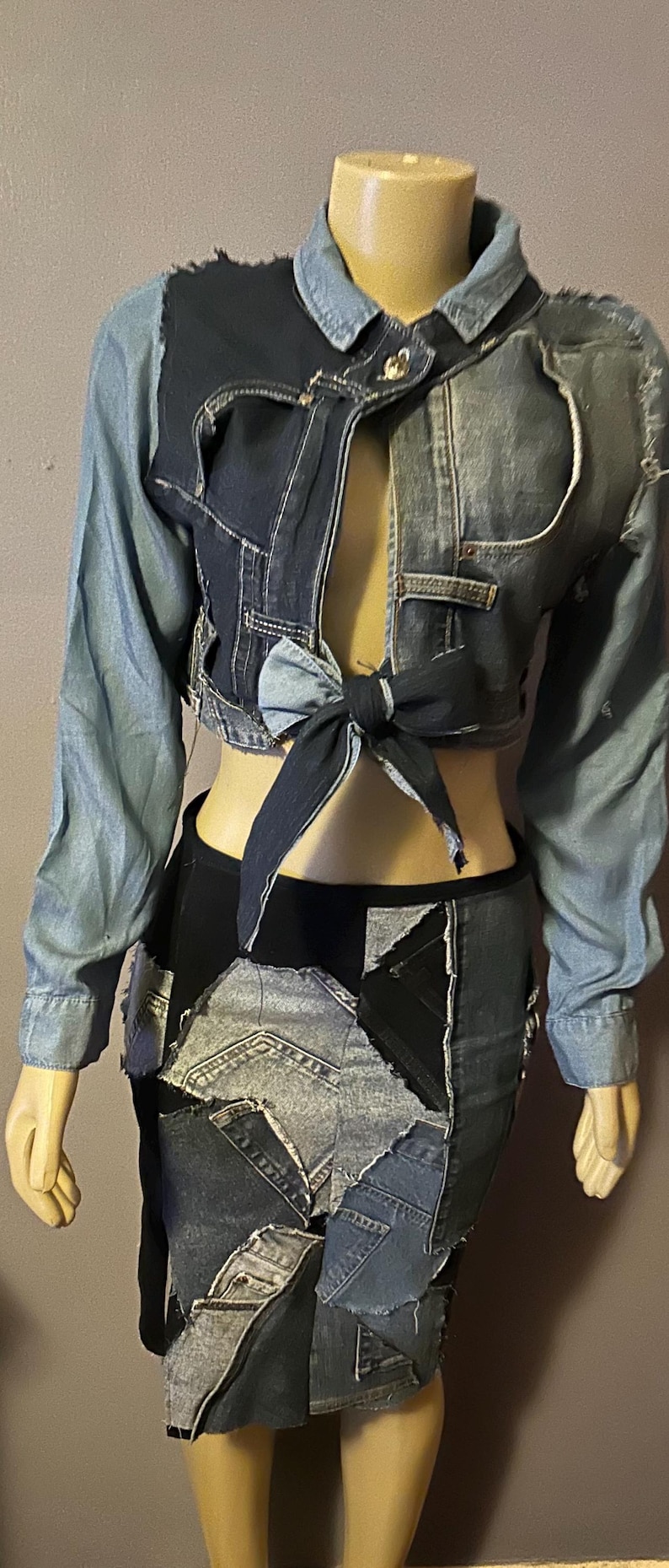 Denim Patchwork Pencil Skirt - Etsy