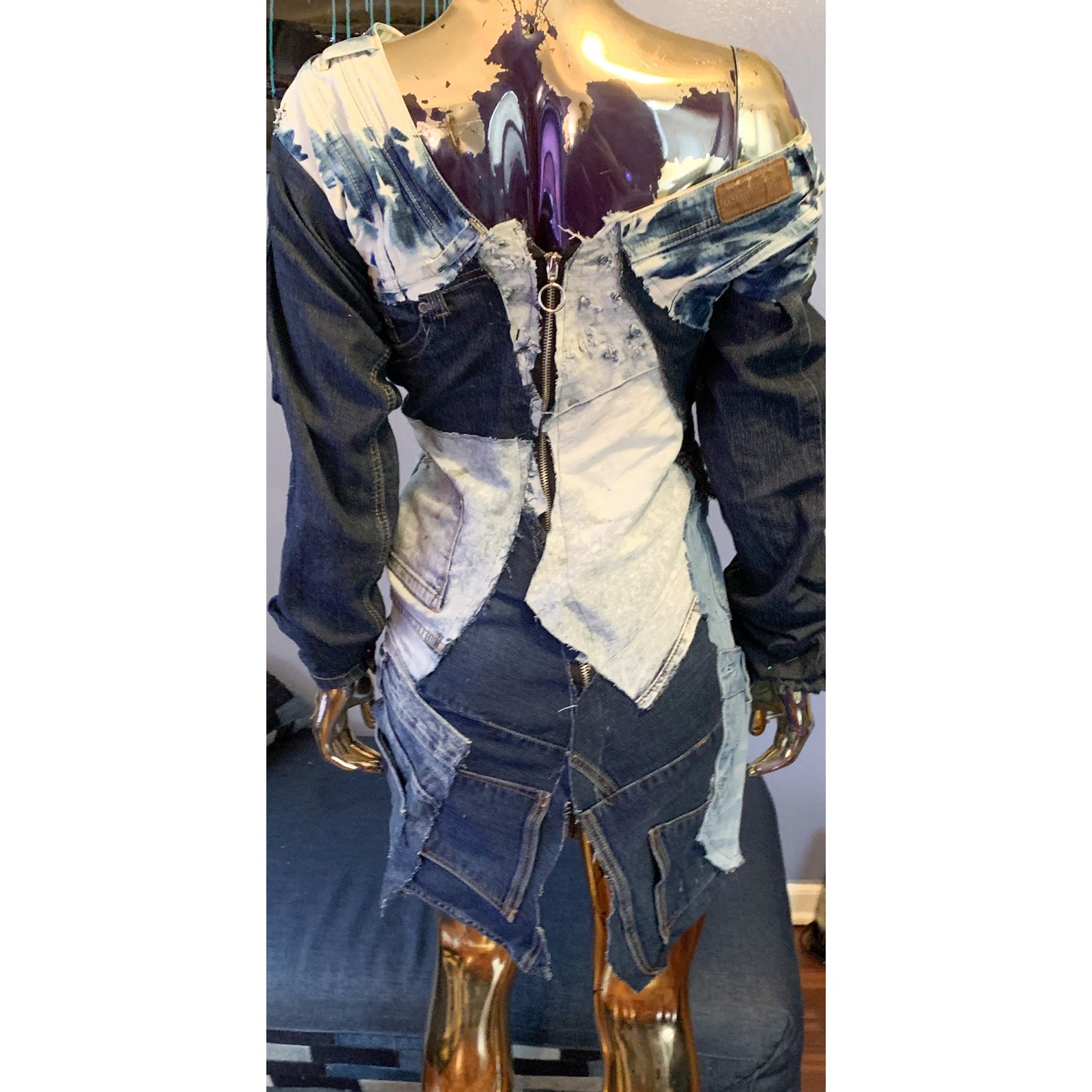 Vintage Monogrammed Denim Patchwork Dress