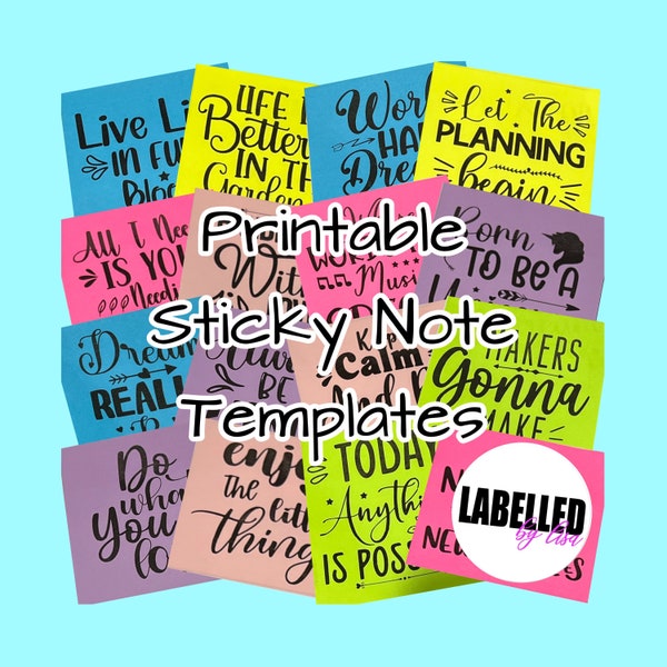 Sticky Notes Printable Templates, Cute, Happy, Inspirational Quotes Bundle - Printable Digital Templates