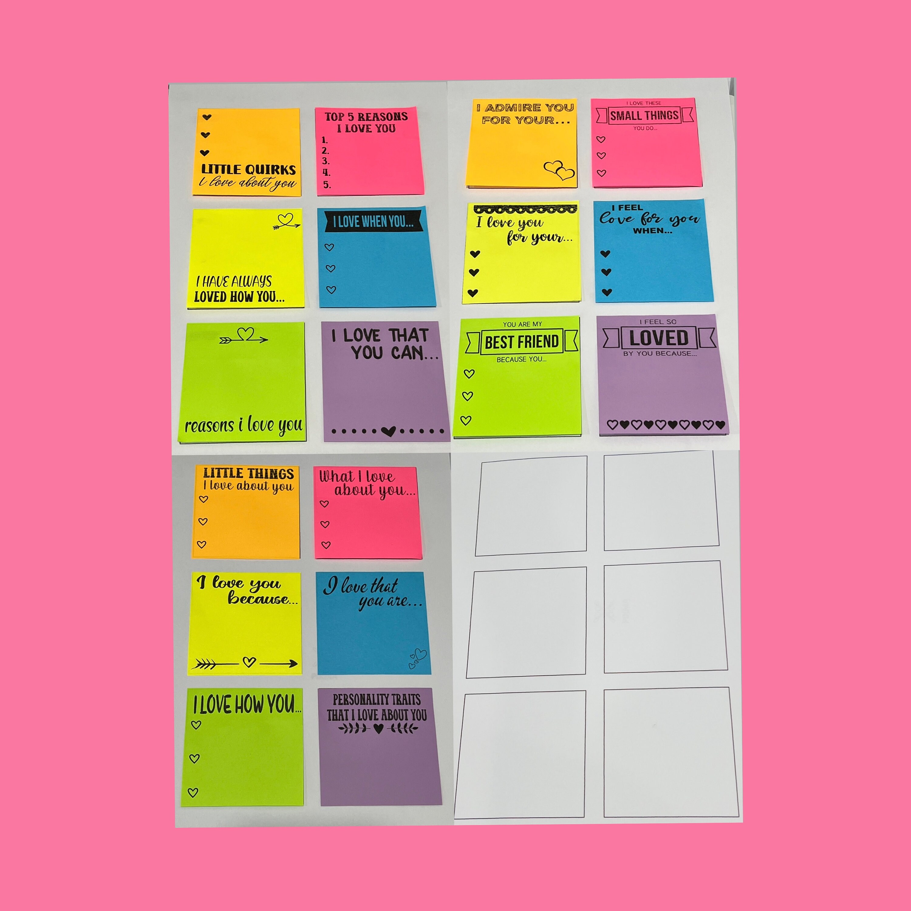 Sticky Notes Printable Templates, Sticky Note Love Notes Valentines Day