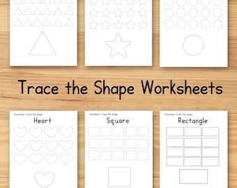 14 Trace the Shape Worksheets PDF, Preschool Shape Tracing Pages, Basic Shape Recognition Printable, Kindergarten Activity