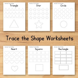 14 hojas de trabajo imprimibles para rastrear la forma, preescolar, reconocimiento básico de formas, aprendizaje de formas, páginas de rastreo para niños, hoja de trabajo de calco, forma
