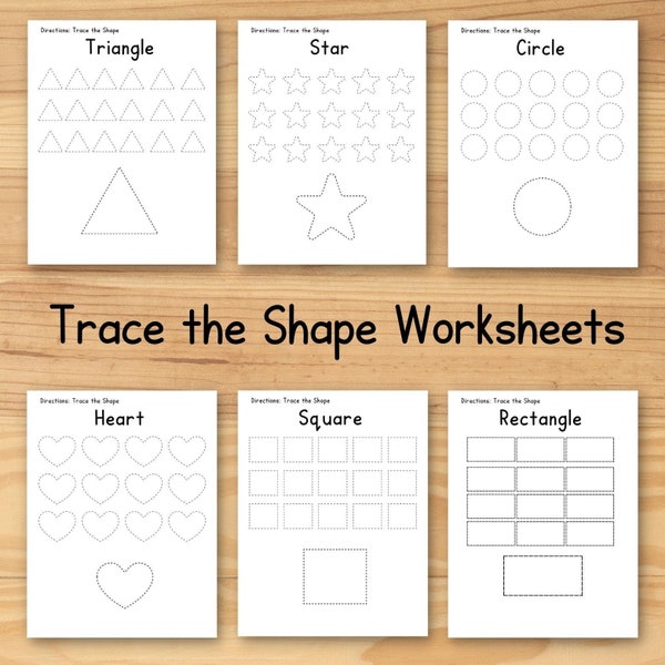 14 Printable Trace the Shape Worksheets, Preschool, Basic Shape Recognition, Learning Shapes, Kids Trace Pages, Tracing Worksheet, Shape