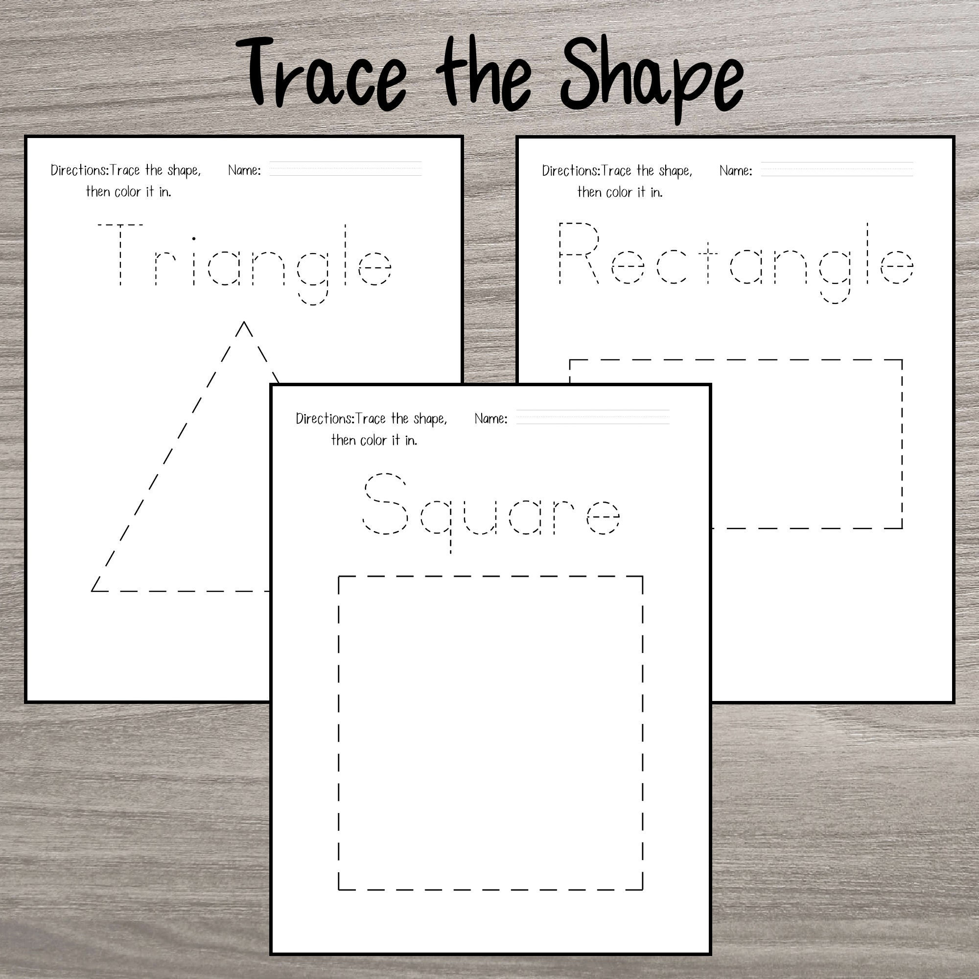 10 Printable Trace the Shape Worksheets, Preschool, Basic Shape