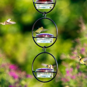 Set of 3 Recycled Glass Hummingbird Feeders, Bee Proof Hanging Nectar Feeder