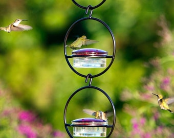 Recycled Glass Hummingbird Feeders – Set of 3, Bee Proof, Hanging Nectar Feeder for Garden Decor