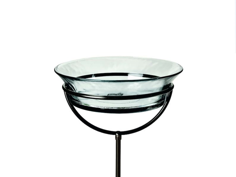 The Cuban Stake Bird Bath in clear against a white background.