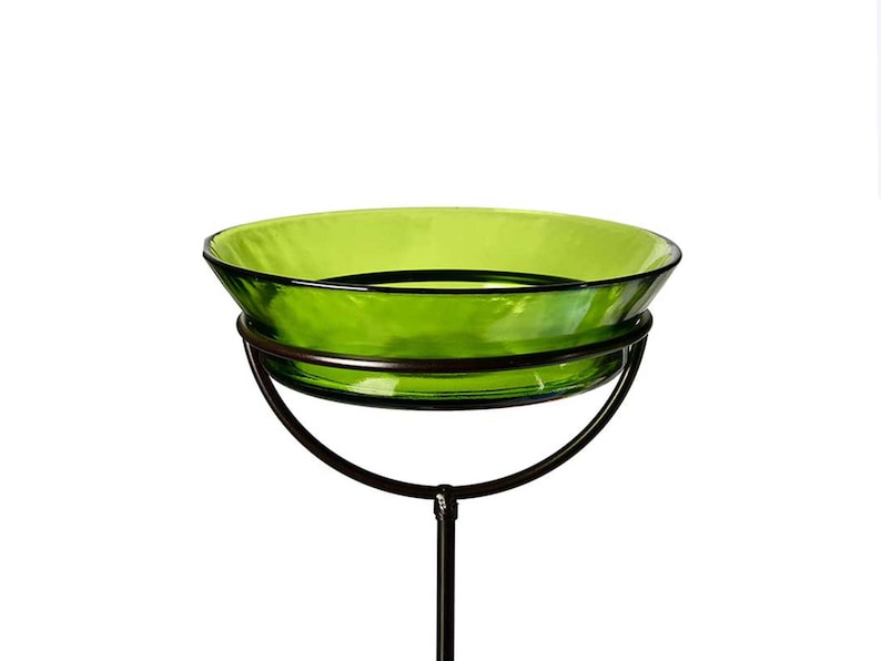 The Cuban Stake Bird Bath in lime against a white background.