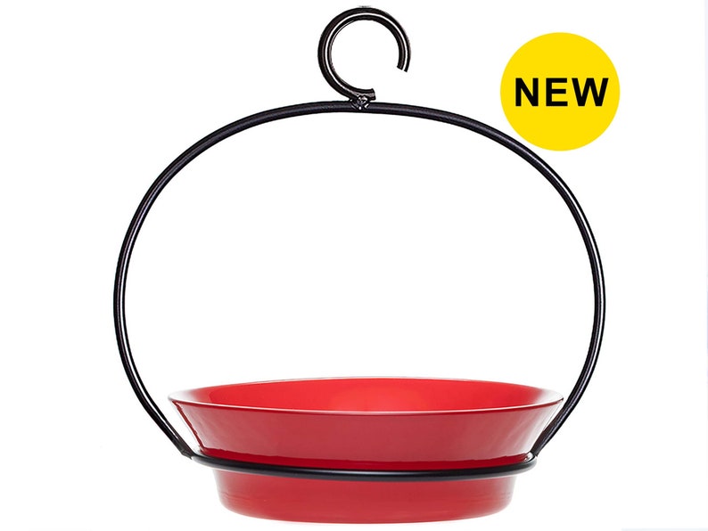 New color! The Cuban Hanging Feeder in Ruby Red against a white background.