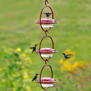Glass Hanging Hummingbird Feeders – Set of 3, Recycled Glass Garden Decor for Gift or Bird Lovers