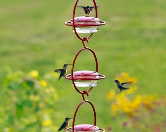 Glass Hanging Hummingbird Feeders – Set of 3, Recycled Glass Garden Decor for Gift or Bird Lovers