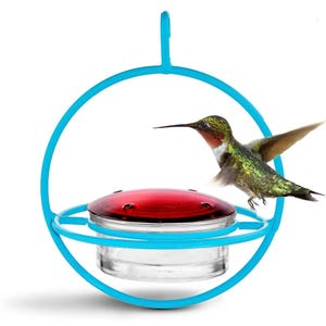 Hummble Bold Hummingbird Feeder - Eco-Friendly Recycled Glass & Metal, Garden Gift for Her - 4 Port Nectar Dish for Outdoor Hanging Decor Aqua