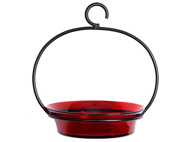 The Cuban Hanging Feeder in red against a white background.