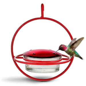 Hummble Bold Hummingbird Feeder - Eco-Friendly Recycled Glass & Metal, Garden Gift for Her - 4 Port Nectar Dish for Outdoor Hanging Decor Red