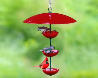 Triple Poppy Bird Feeder with Baffle and Steel Core Rope