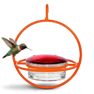 Hummble Bold Hummingbird Feeder - Eco-Friendly Recycled Glass & Metal, Garden Gift for Her - 4 Port Nectar Dish for Outdoor Hanging Decor Orange