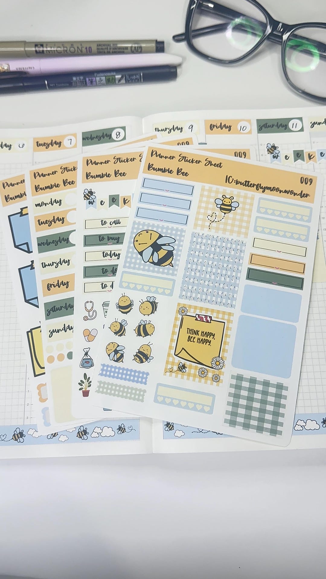 Bumble Bee Hobonichi Cousin Planner Sticker Kit - Etsy