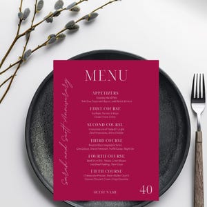 Edytowalny szablon menu kolacji – projekt Canva do druku na wesela, randki, wydarzenia specjalne – natychmiastowe pobranie pliku PDF